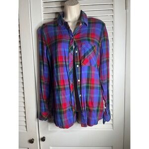 GAP Women's Plaid Flannel Button Up Shirt Red Blue purple Yellow L